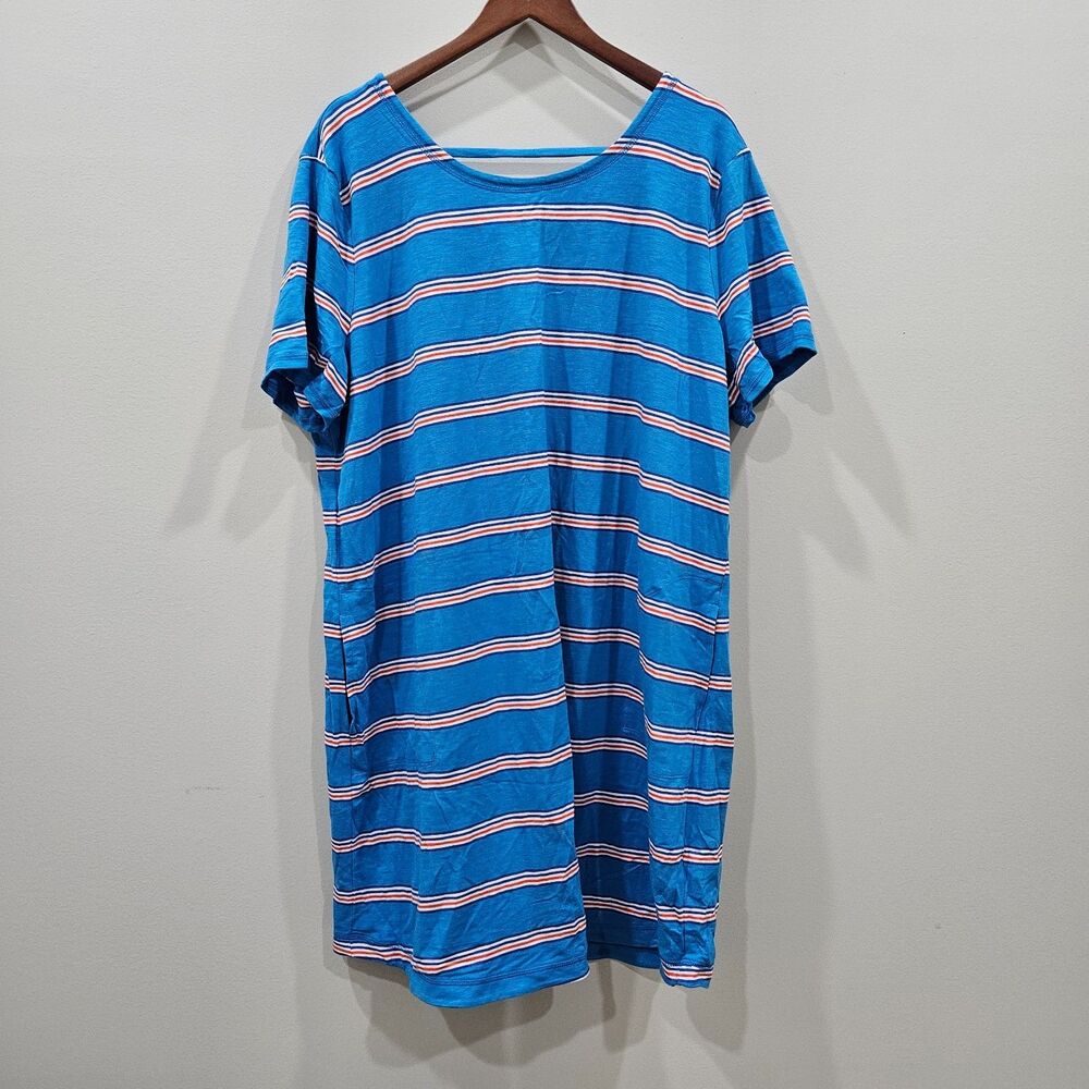 Talbots Womens Striped Jersey Knit Dress 2X Short Sleeves Pocket Casual Lounge